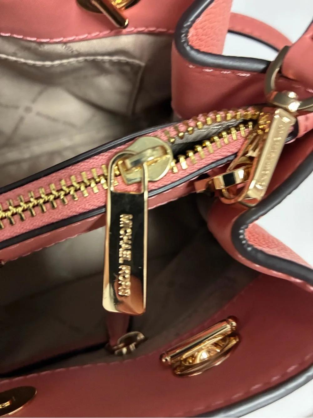 Michael Kors Coral-Peach Leather Chain-Handle Shoulder Bag
